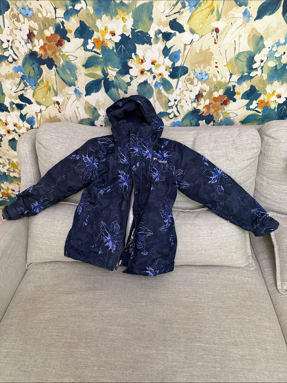 Columbia Kids Navy Blue Floral Puffer Jacket